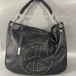 Abro + Made in Italy Black Paddle Leather with Studs Large Hobo Bag